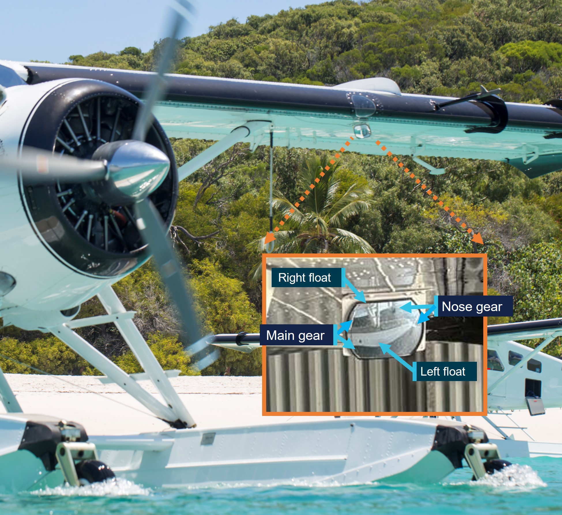 Image of a DHC-2 showing location of the left wing mirror.