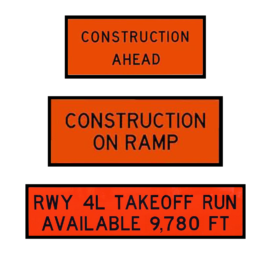 Federal Aviation Administration approved construction sign legends