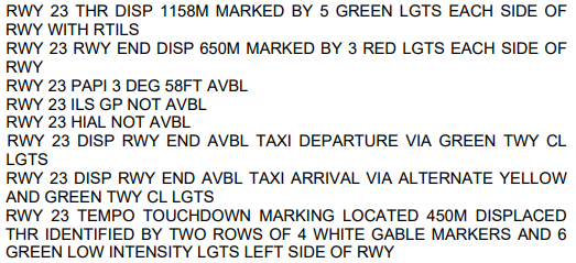 NOTAM text