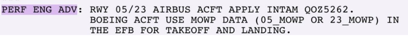 NOTAM 'topnote' referencing runway 23