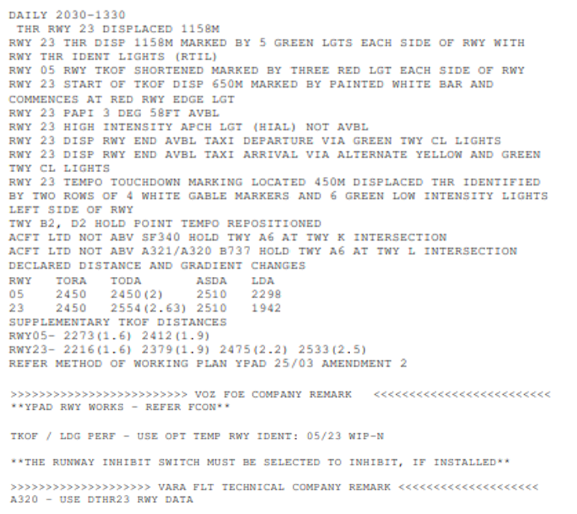 Text of NOTAM YPADC0290/25