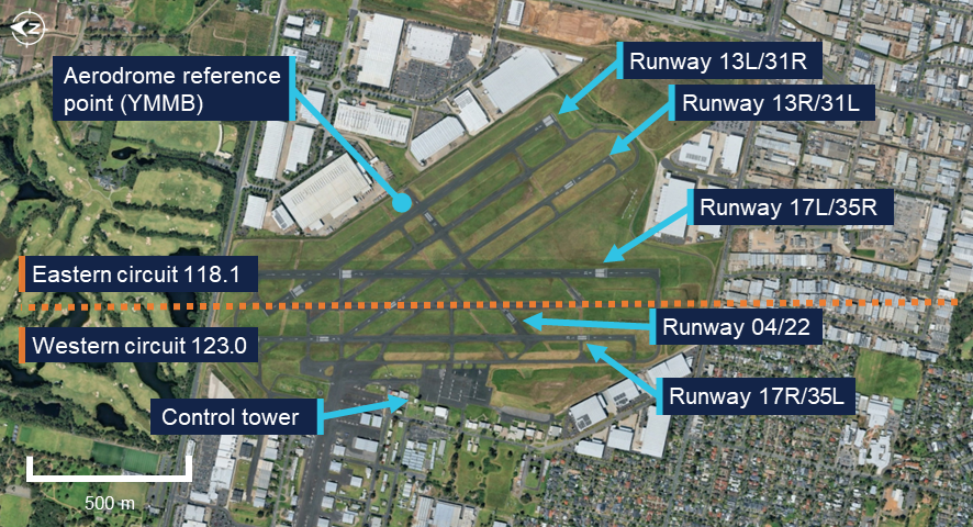 Moorabbin Airport runway layout