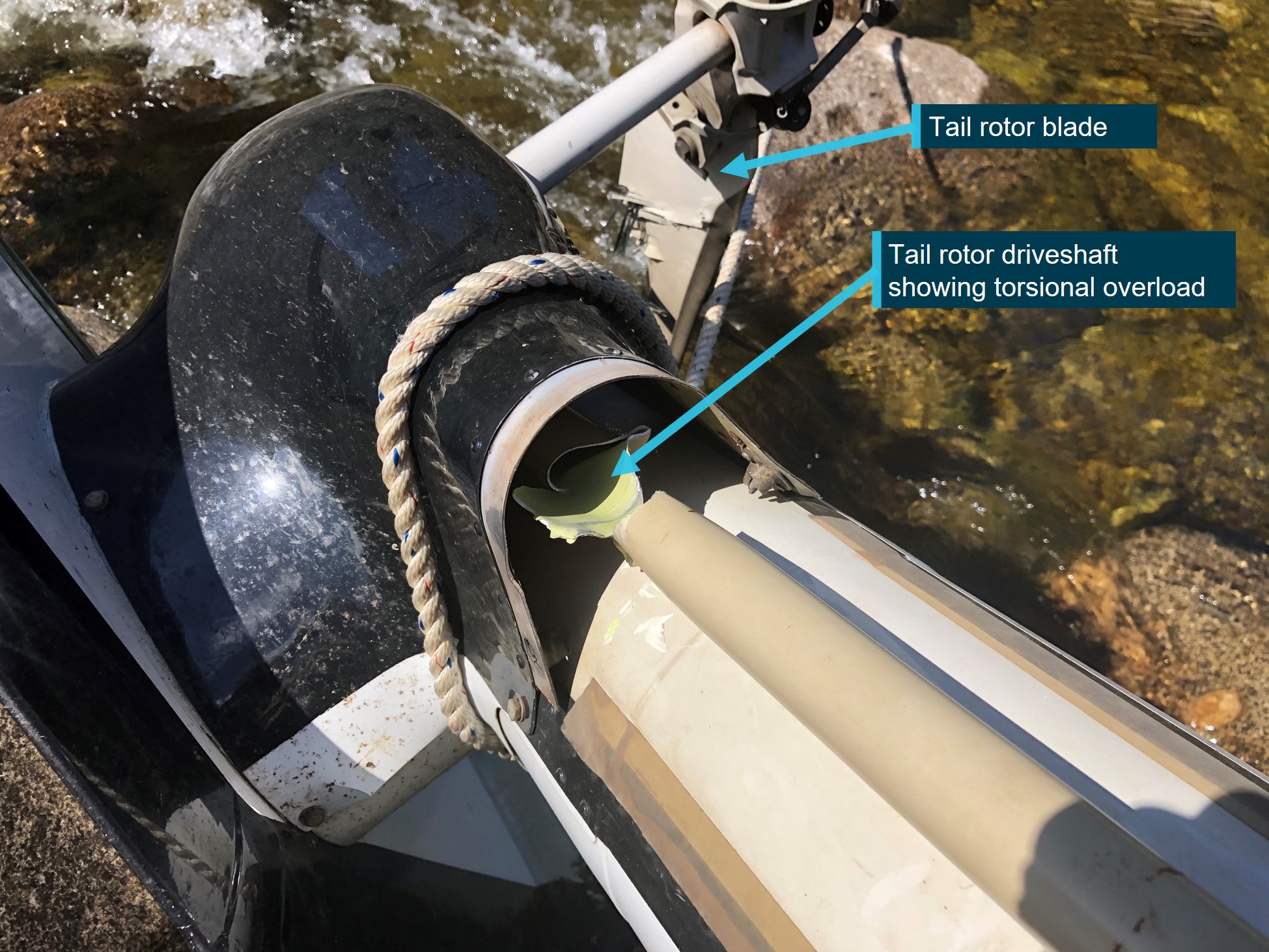 Tail rotor drive shaft showing torsional overload