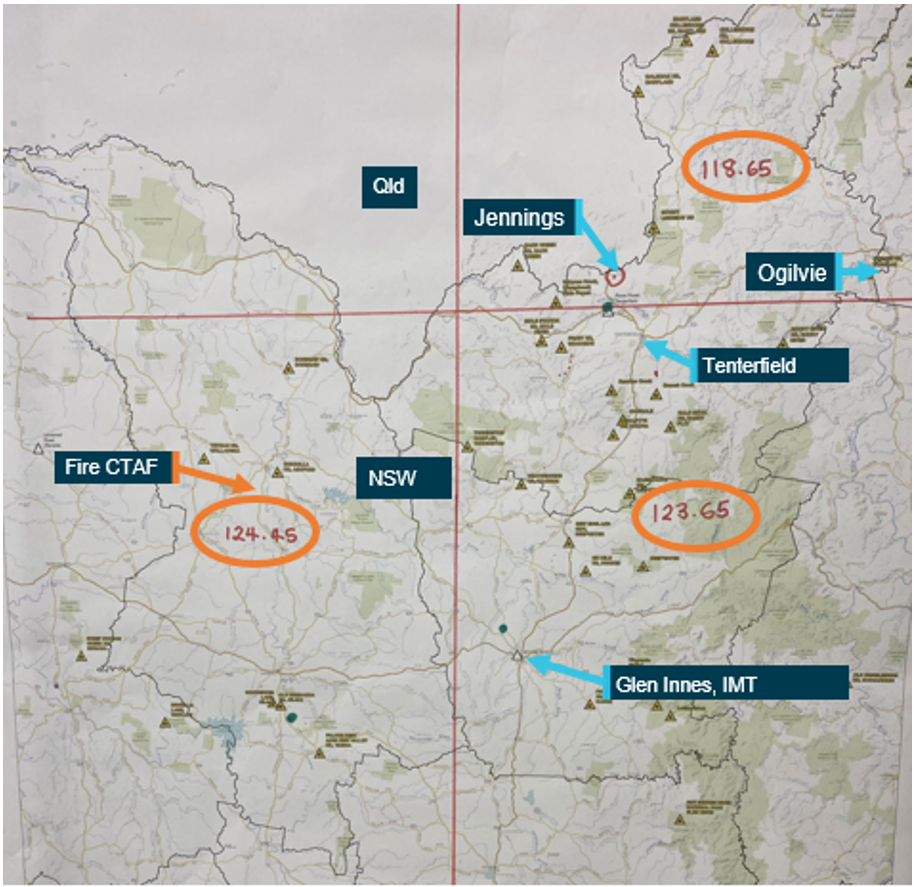 Map of Tenterfield area divided into 3 Fire CTAFs