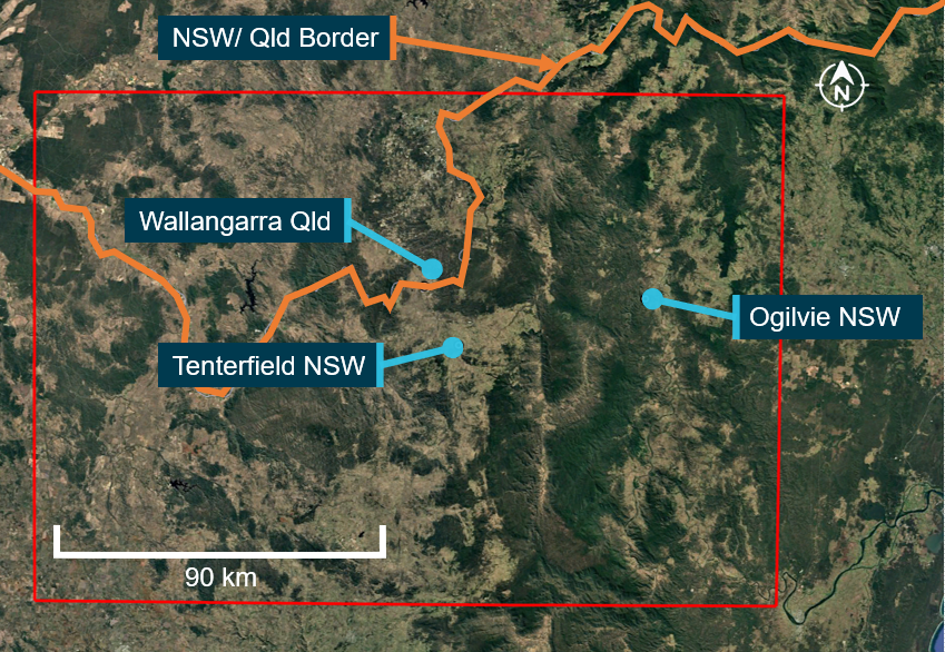 Map depicting Qld/NSW border