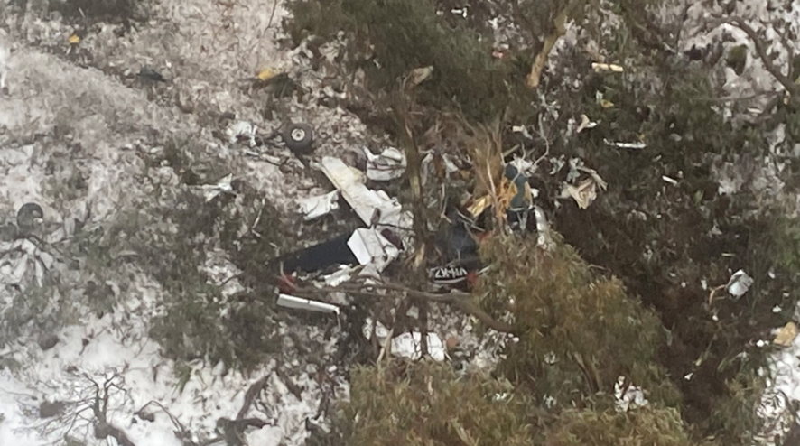 An aerial photograph of the wreckage of VH-KZK