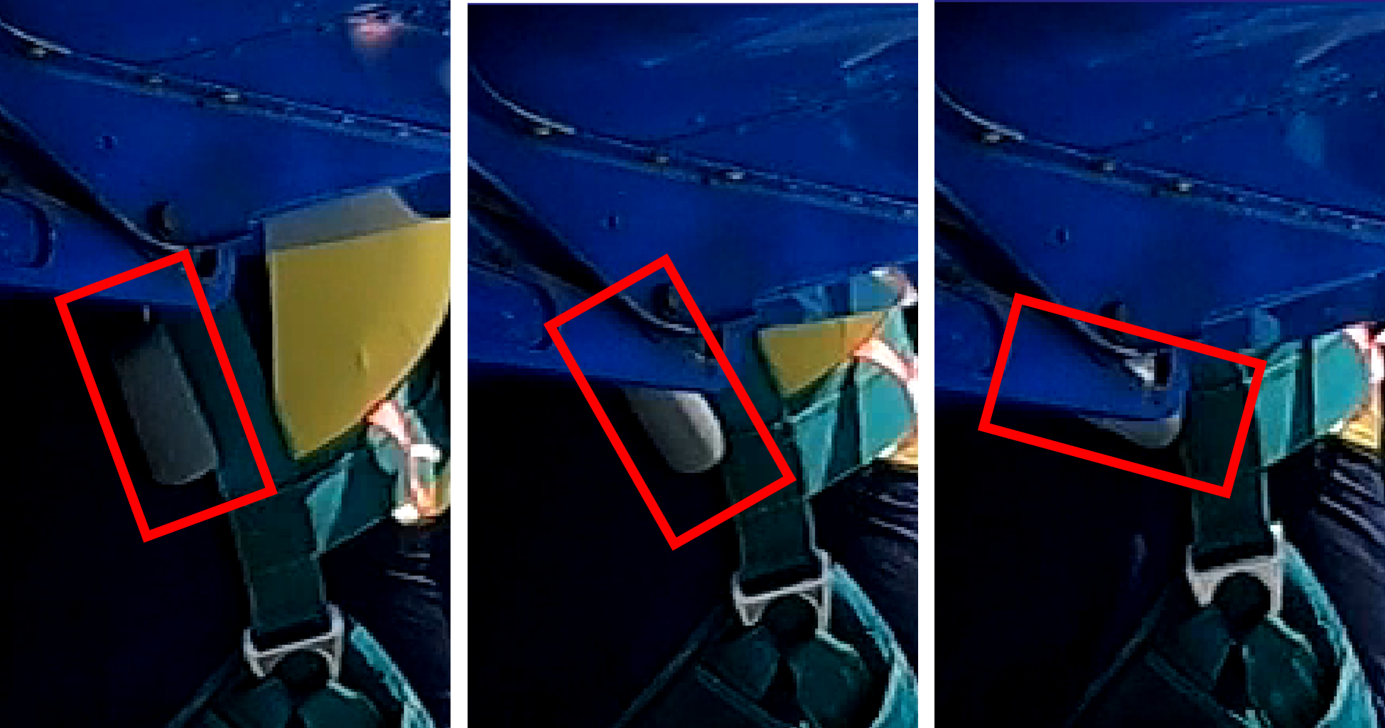 Left pud (outlined in red) snagging on the flap and rotating