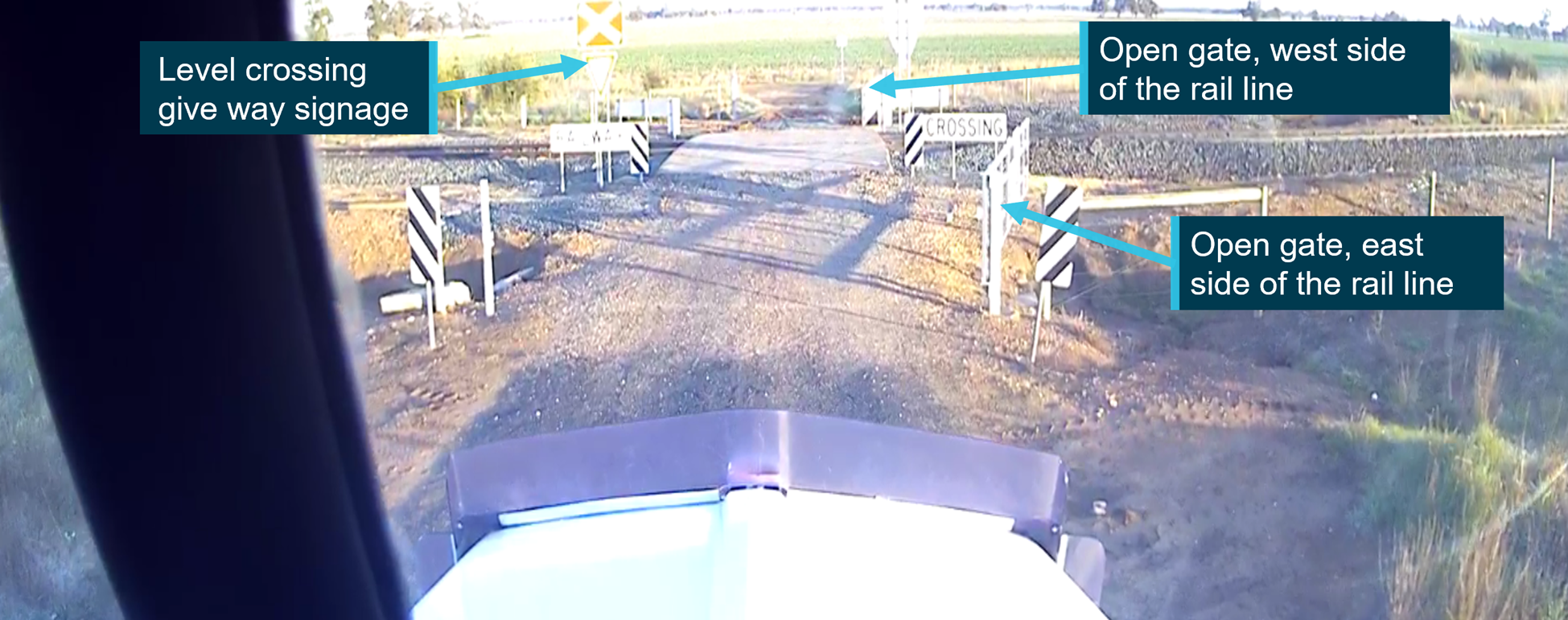 View from truck as it approached the Holmes Road level crossing