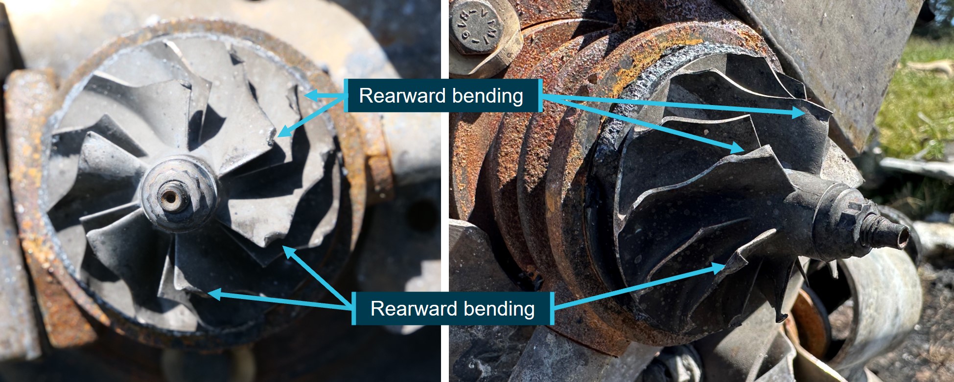 Rearward bending of turbocharger compressor vanes