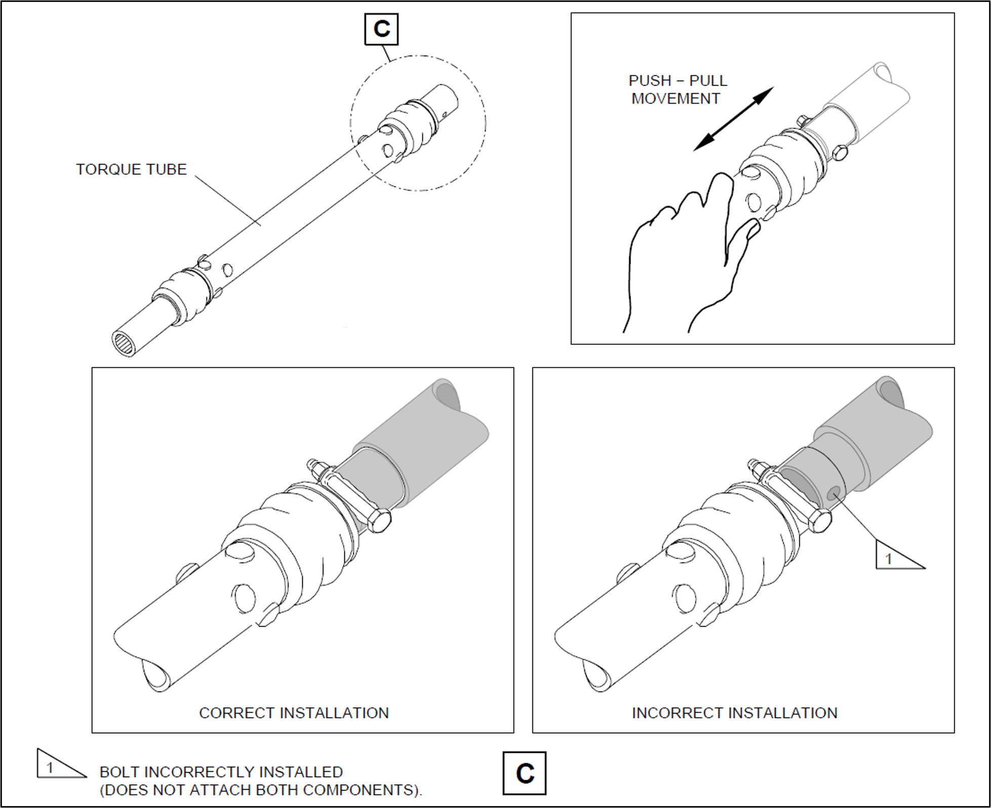 An extract from the aircraft maintenance manual showing the torque tube installation illustration.