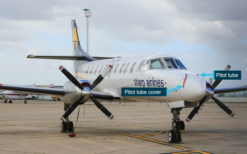 Picture of metroliner showing pitot tube and pitot tube cover