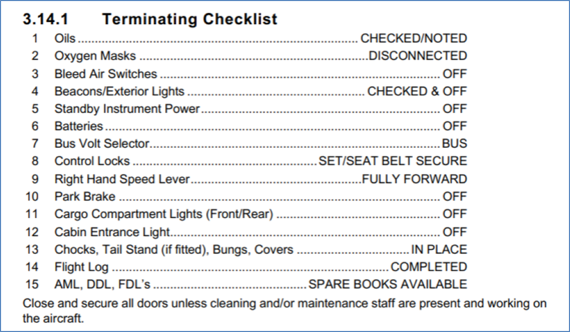 Image of terminating checklist 