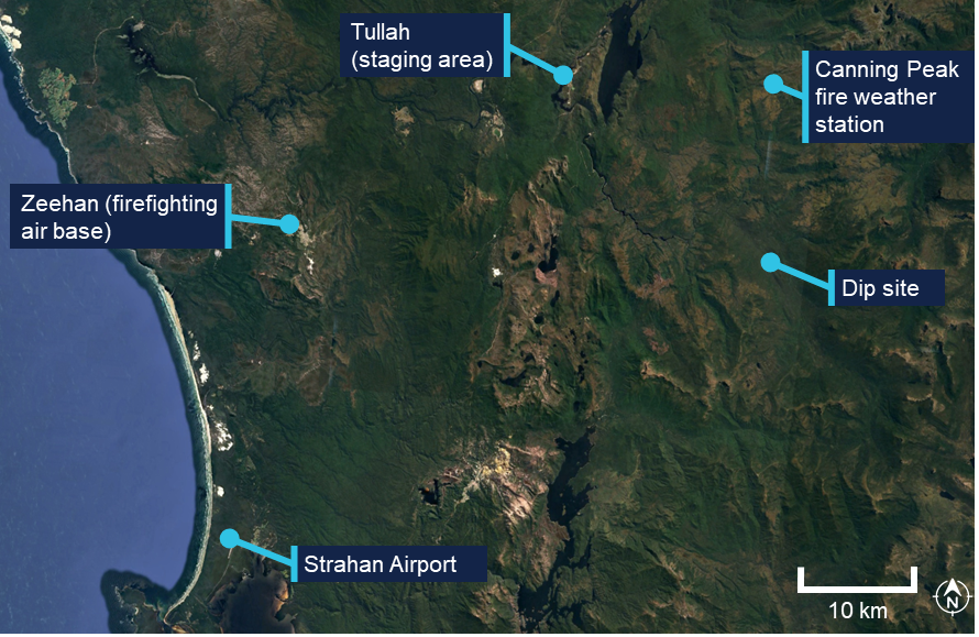 Image of the location of the weather station in relation to the dip site and the staging area.