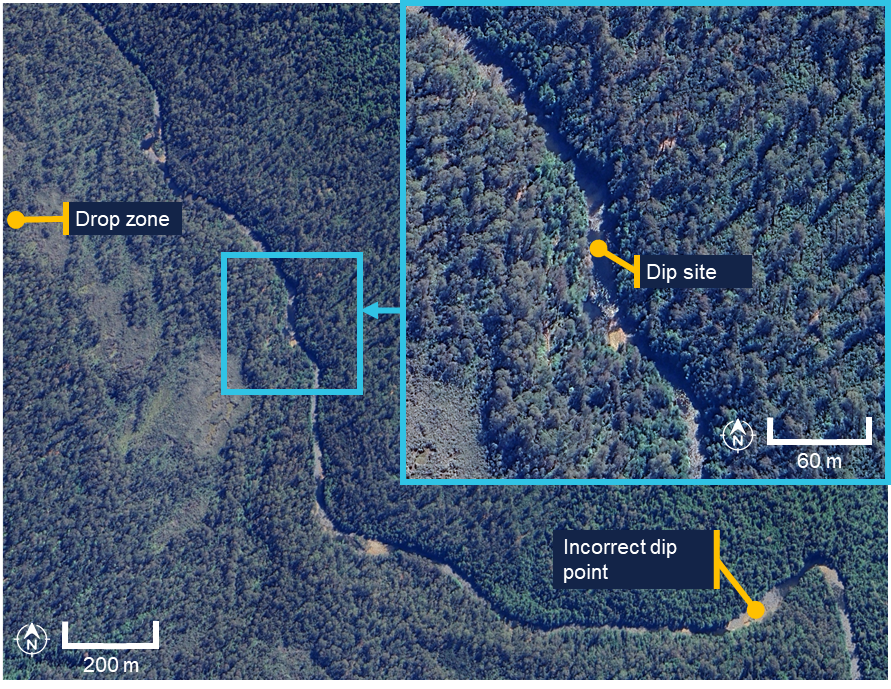 Google Earth image of the dip site and drop zone. 