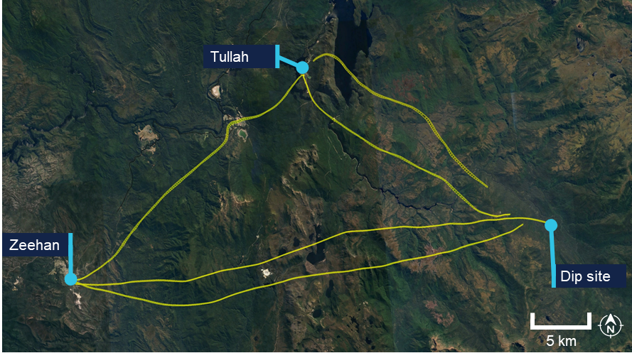 Google Earth image indicating the flight path data recorded by OzRunways. 