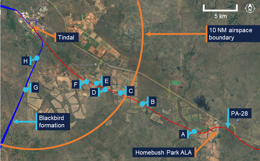 Aircraft tracks with events marked along the track which are described in Table 1.
