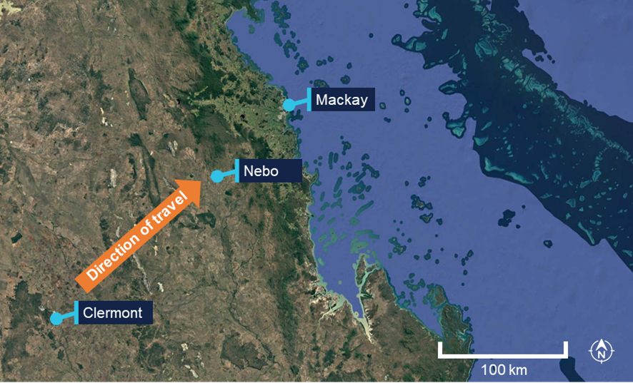 Google Earth image showing flight path direction.