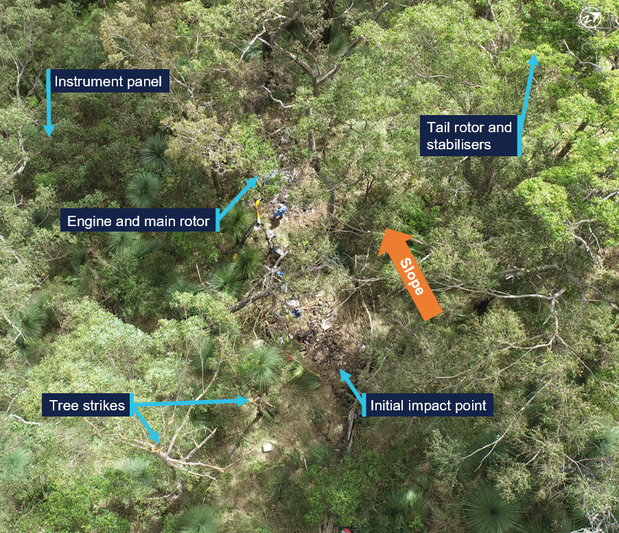 Photograph showing the accident site and wreckage trail