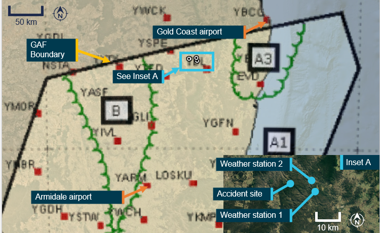 Bureau of Meteorology graphical area forecast (GAF) for the area encompassing the flight path south of Gold Coast to the accident site.