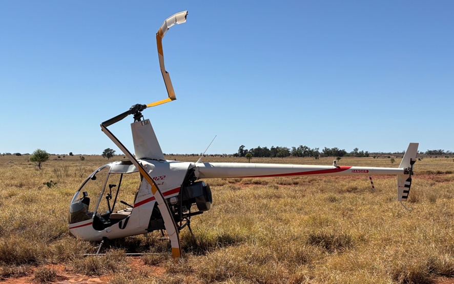 Photo of the helicopter after being returned upright following the accident