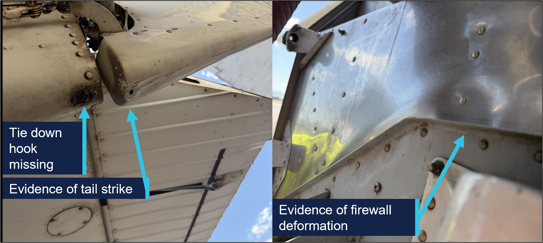 Pictures showing damage to aircraft
