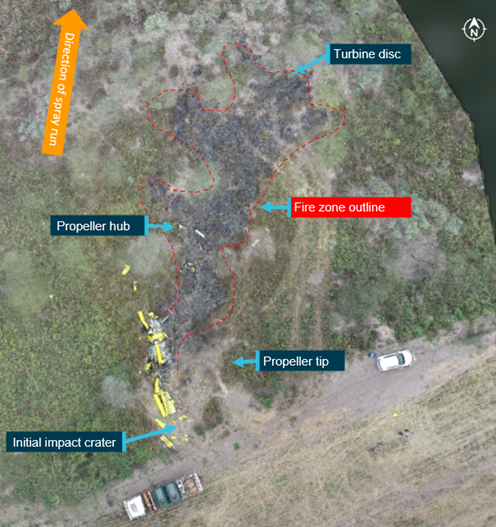 Overview of accident site and fire zone