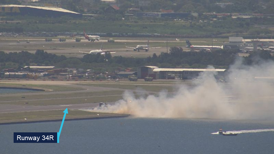 Grass fire next to runway 34R