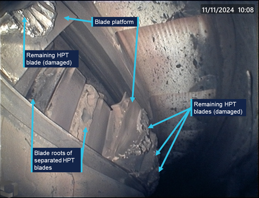 Below-platform separation of 2 HPT blades