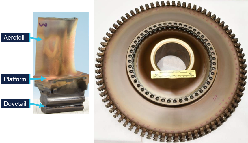 CFM56-7B HPT blade (left) and disc (right)
