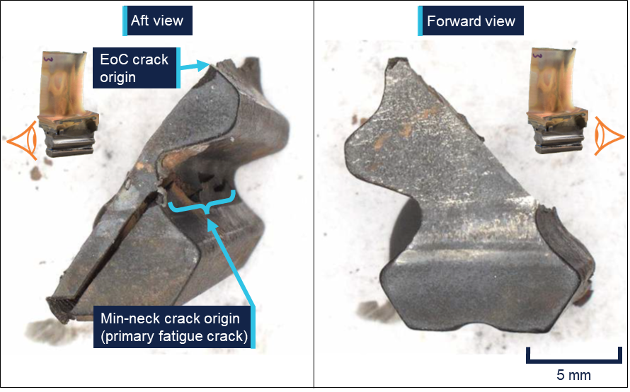 Dovetail of blade 50 recovered from the HPT disc