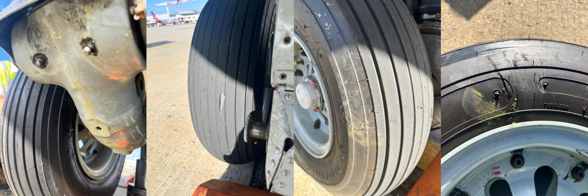 The figure depicts the damage to the nose landing gear.