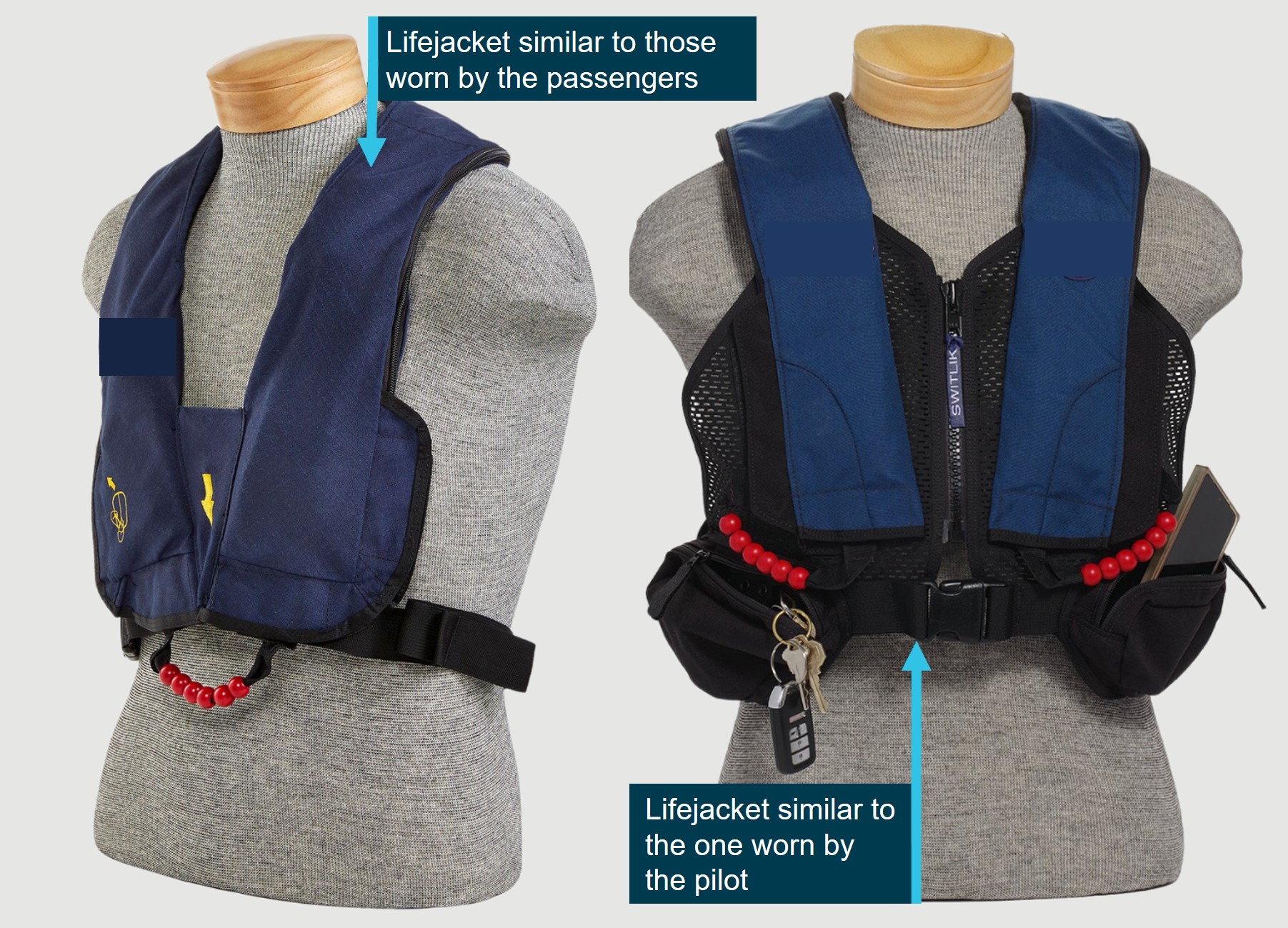 Lifejackets similar to those worn by the pilot and passengers.