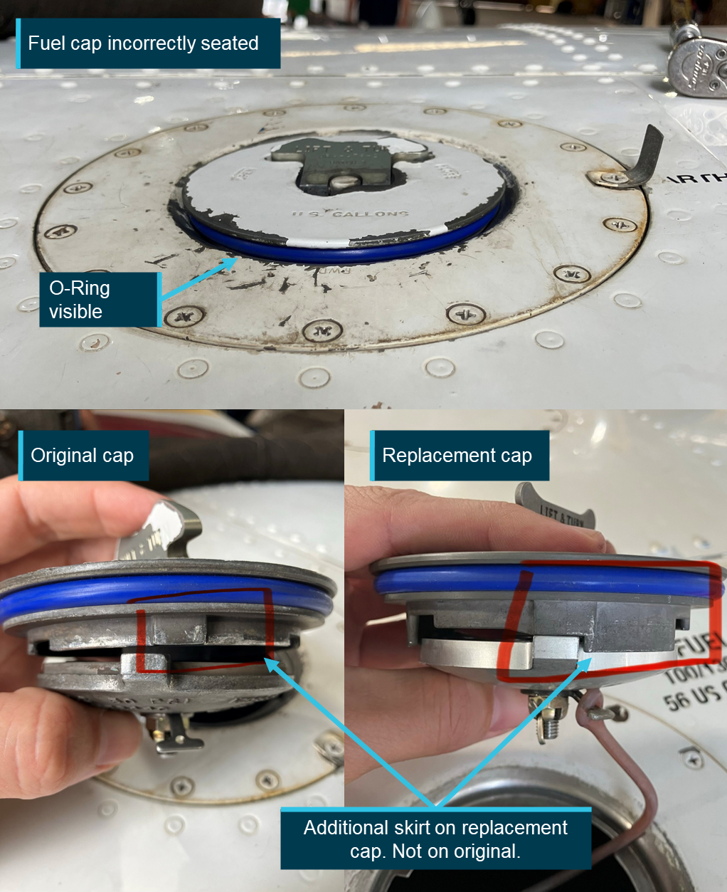 Photograph of the right inboard fuel cap incorrectly fitted from 6 October 2025