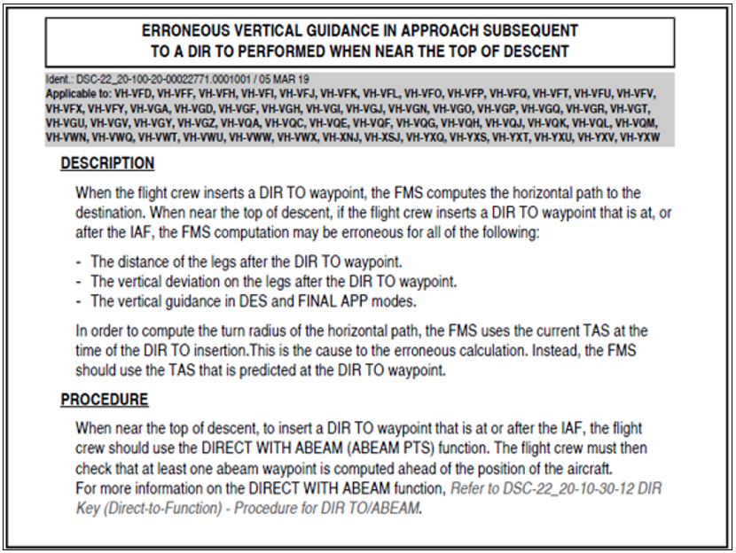 Extract of procedure taken from Airbus flight crew operating manual, in relations to the temporary abnormality. 