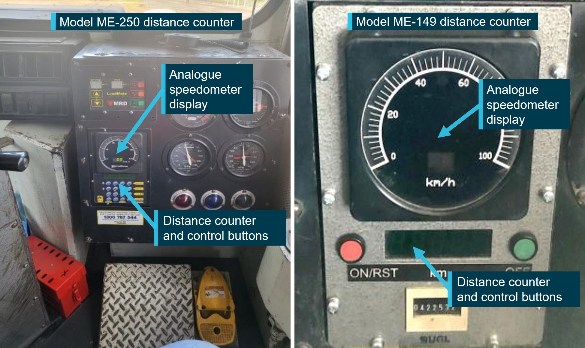 Photograph showing two types of distance counter units used in the PRL class locomotive.