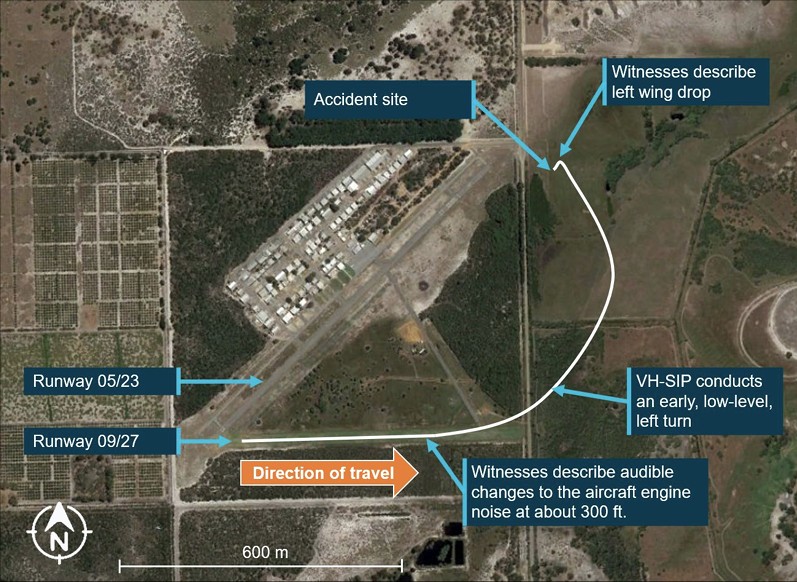 Figure 1: Flight path derived from witness reports and accident site location