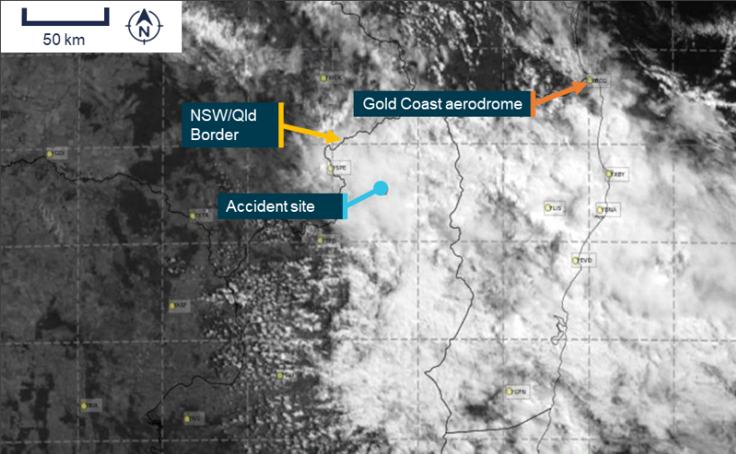Satellite cloud imagery at 1040 AEST (6 minutes before the accident) 
