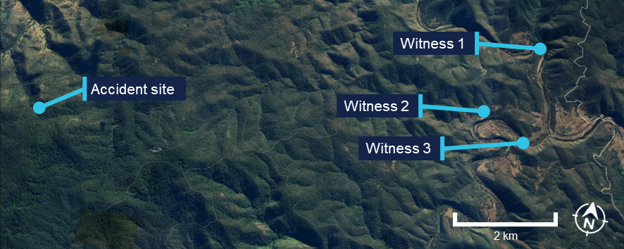 Google Earth image showing witness locations.