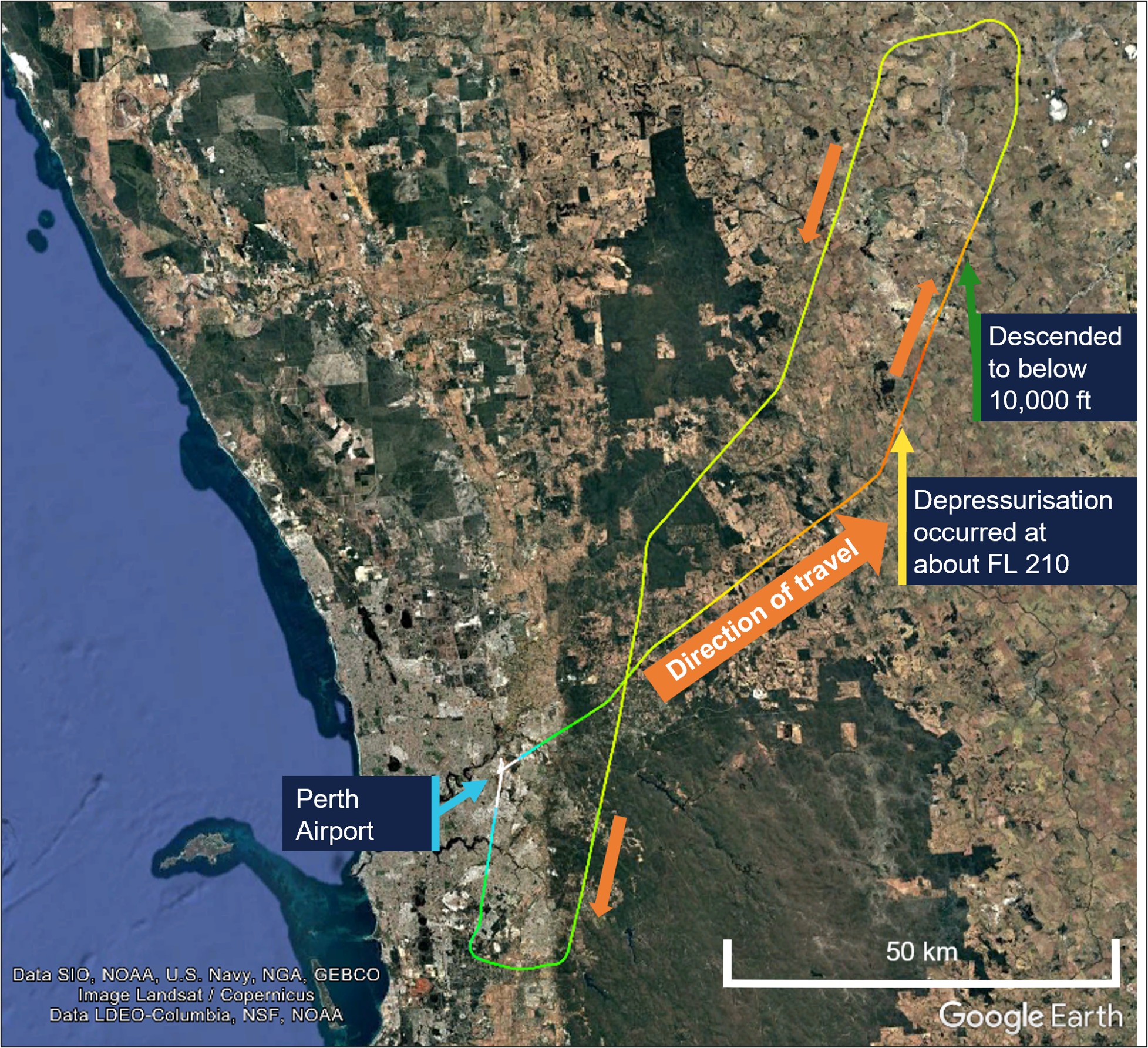 Google Earth image of the flight path