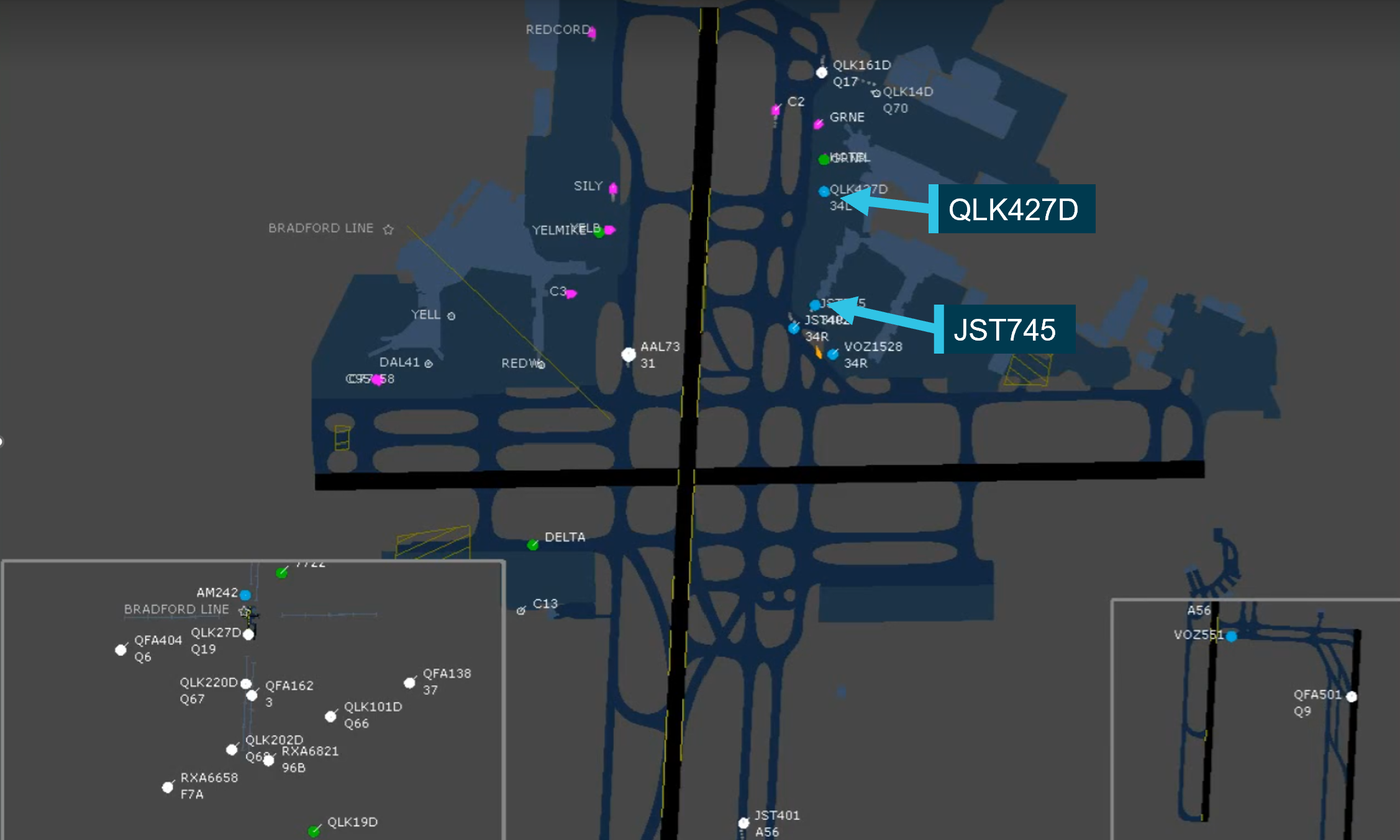 Figure 6: A-SMGCS screen capture at 0724:54 EST