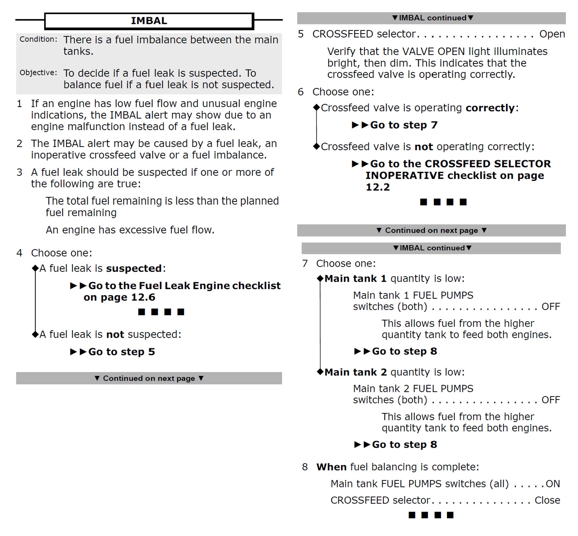 Figure 3: QRH IMBAL checklist