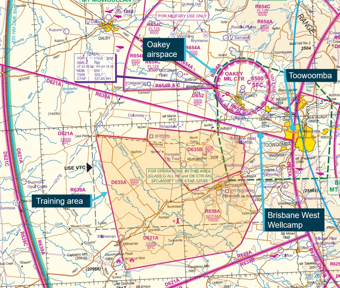 Figure 3: Brisbane Visual Navigation Chart depicting the airport locations and surrounding airspace
