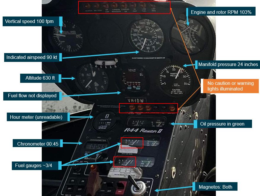 Figure 10: Cut-out of in-flight photo taken at 0743 showing cockpit indications