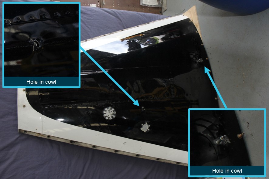 Figure 2: Damage to upper engine cowl of VH-AAX