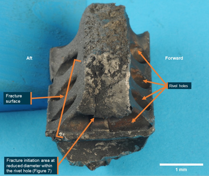 Figure 6: Fracture surface on the 3rd-stage turbine wheel fragment