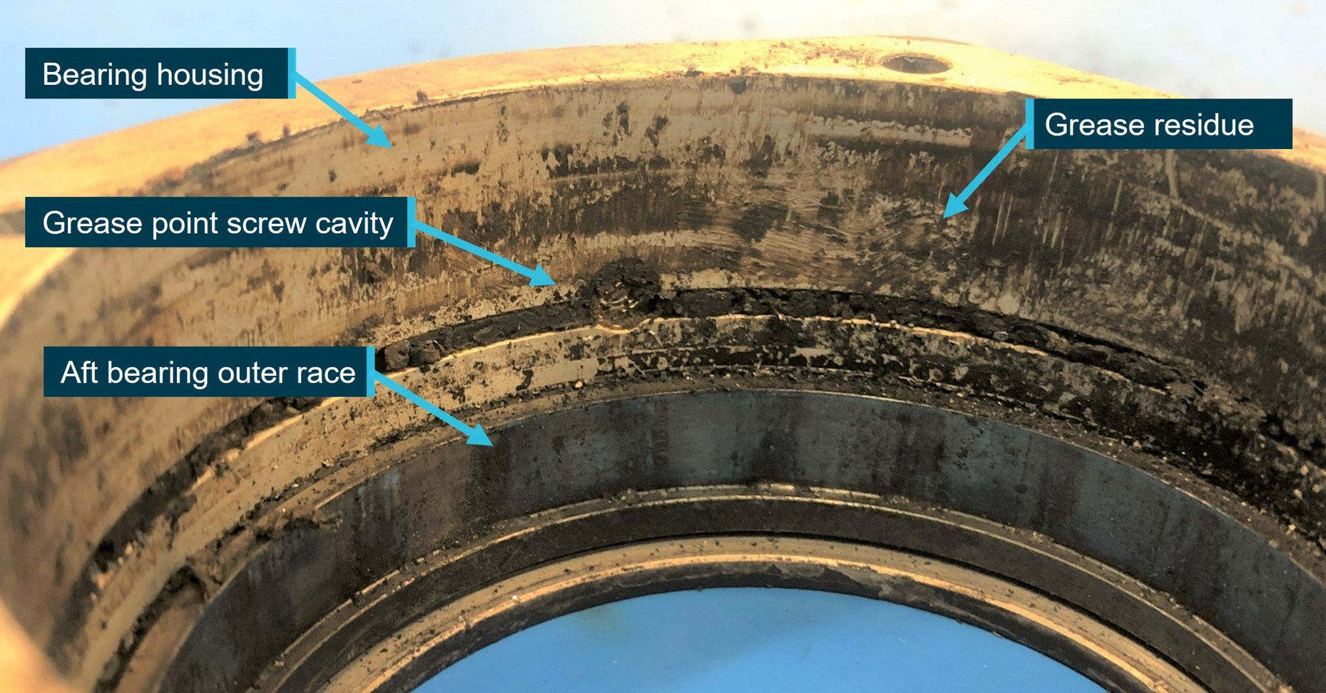 Figure 5: Lower actuator bearing housing, showing minimal dried grease