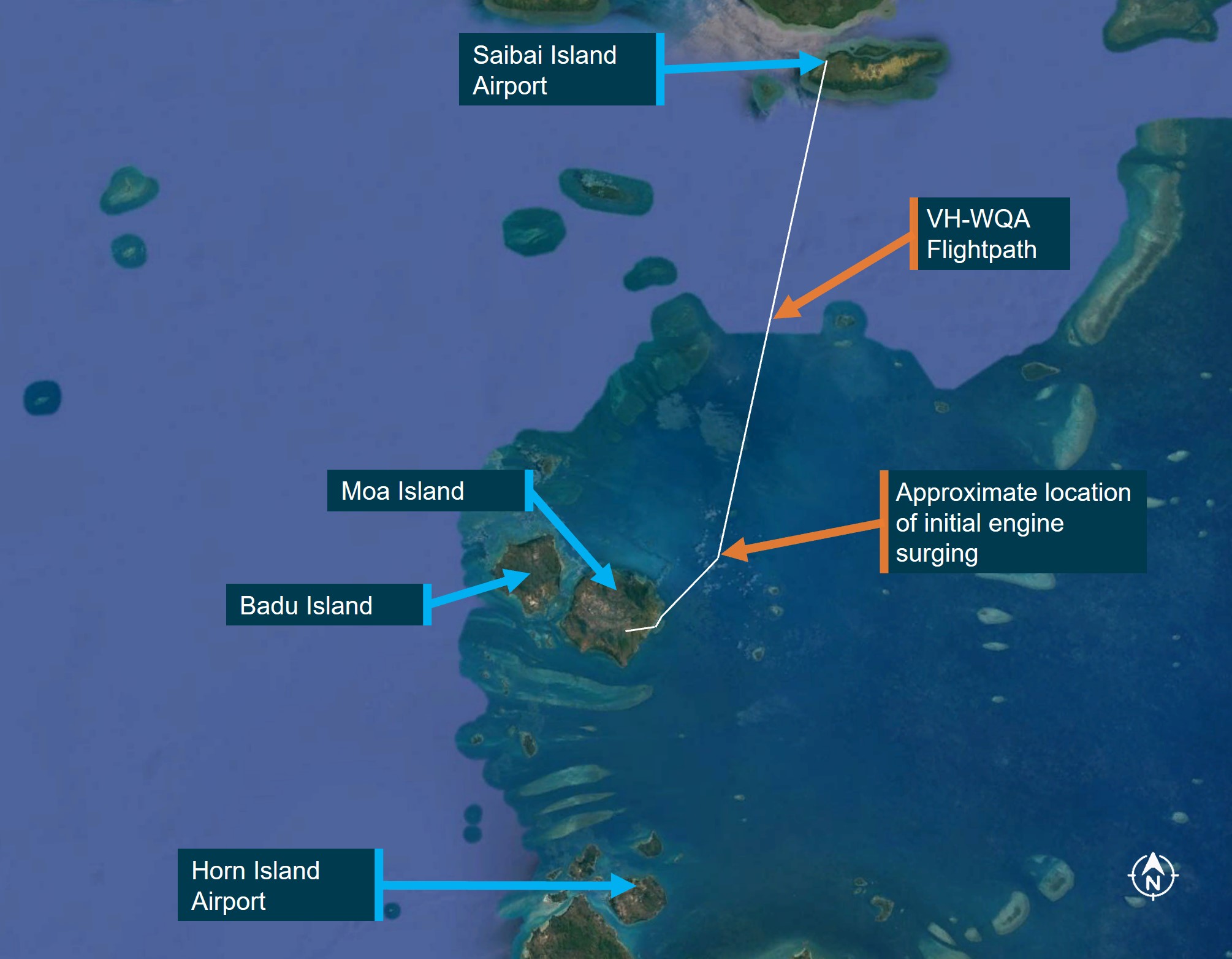 Figure 1: VH-WQA Torres Strait flightpath