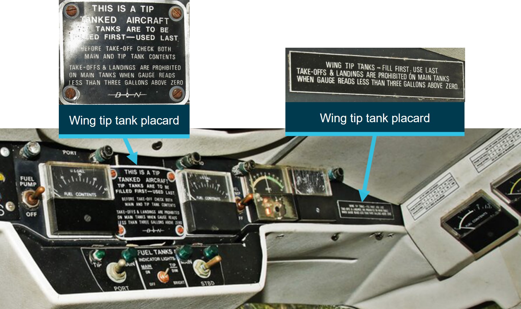 Figure 5: VH-WQA fuel system placards