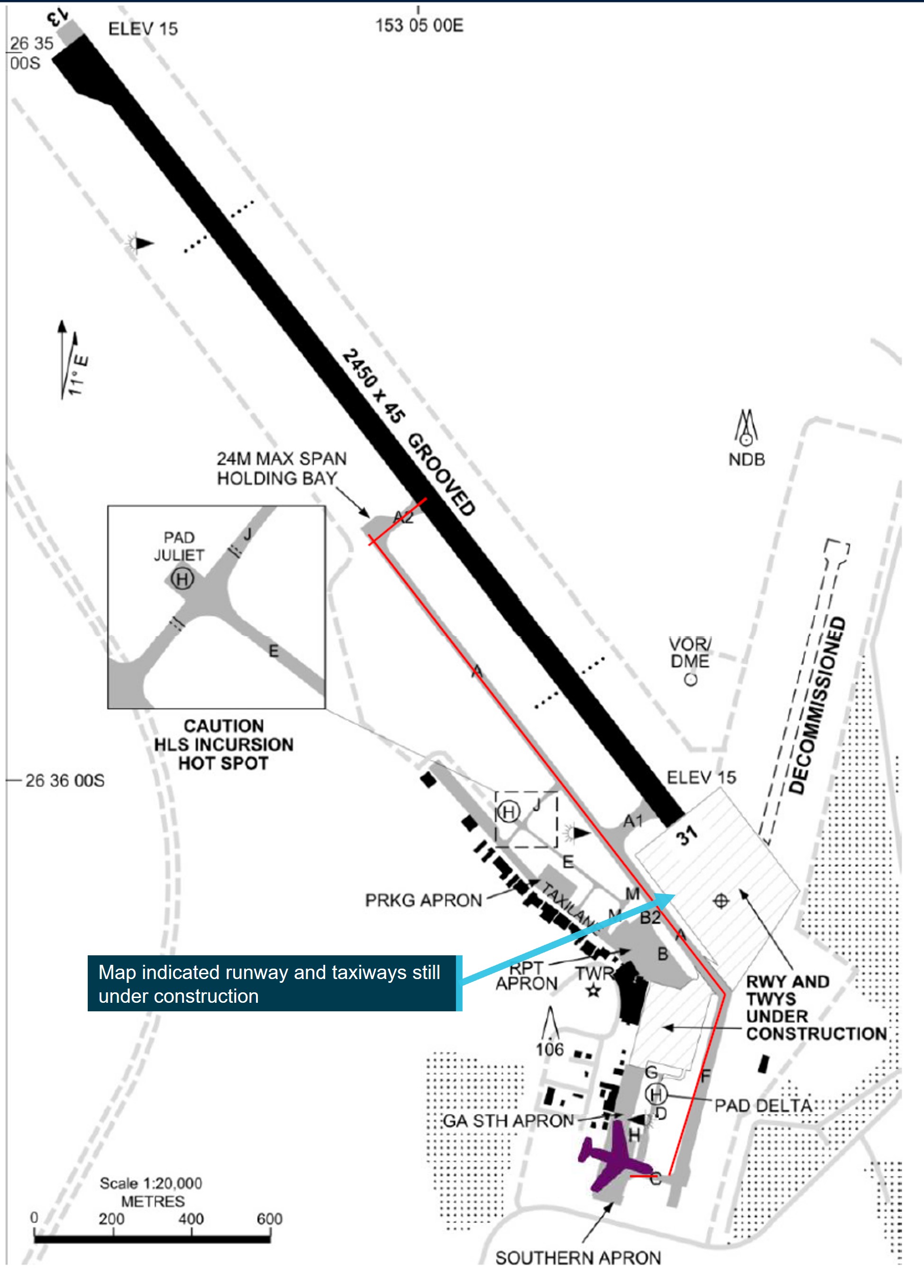 Figure 8: Sunshine Coast Airport map used in the operator airport briefing for students.