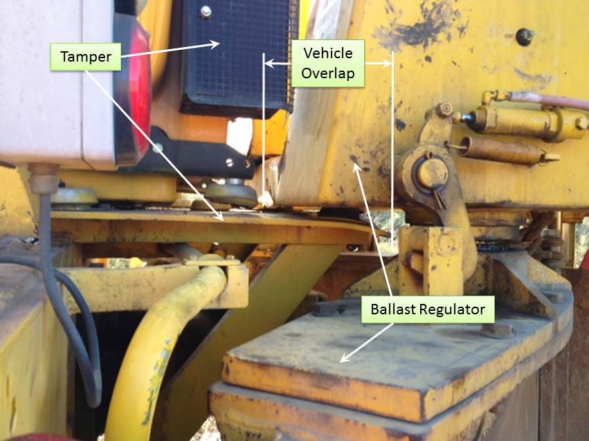Figure 4: Detail of ballast regulator resting on the rear deck of the tamper.